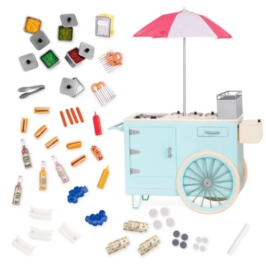 Our Generation by Battat- Retro Hot Dog Cart- Toy, Cart & Accessory Set for 18" Dolls- for Age 3 Years & Up