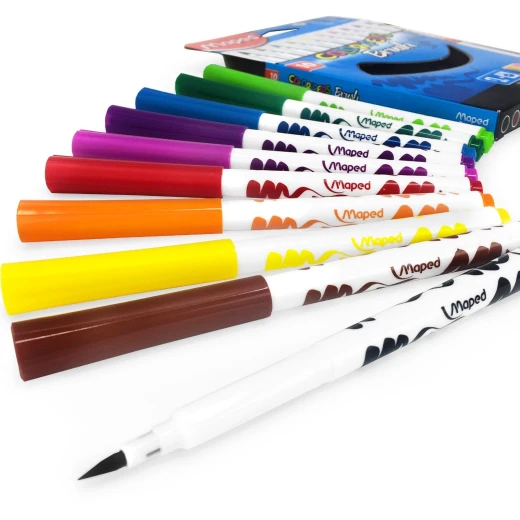 Maped Color’Peps Brush Pens – Felt Tip pens - Wallet of 10 Assorted Colours