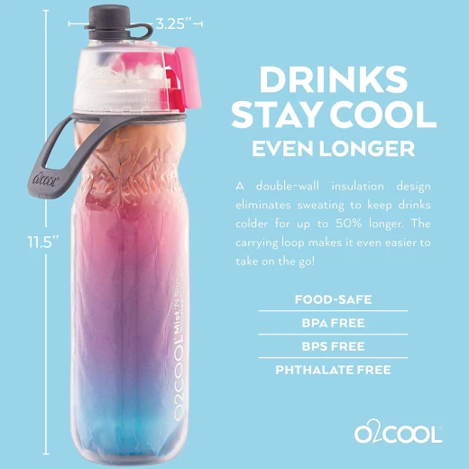 O2COOl Elite Mist ‘N Sip® – Tie Dye Ombre Raspberry, 590 ml