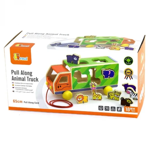 Viga Wooden Pull Along Shape Sorting Animal Truck '