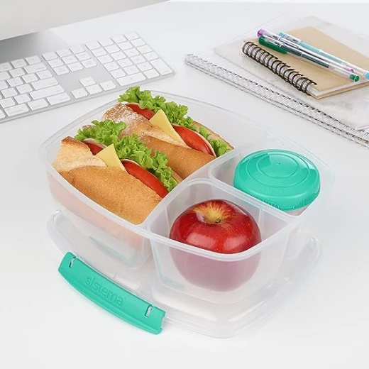 Sistema | to Go Triple Split Lunch Box with Yoghurt Pot | 2L