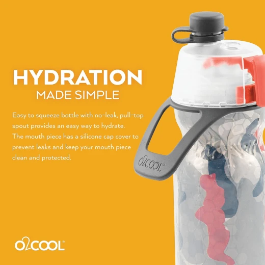 O2COOL Arctic Squeeze Insulated Water Bottle, Red Camo & Gray, 592 ml