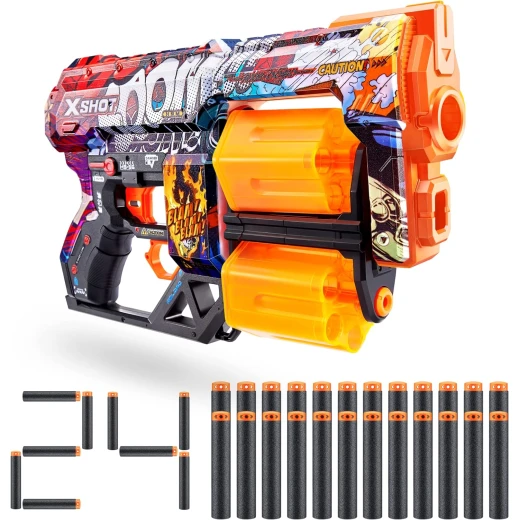 Skins Dread - Boom (24 Darts) by ZURU, X-Shot, Easy Reload Toy Foam Dart Blaster for Kids