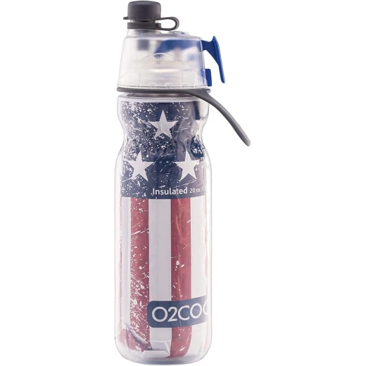 O2COOL Mist 'N Sip Misting Water Bottle 2-in-1 Mist And Sip Function With No Leak Pull Top Spout Sports Water Bottle Reusable Water Bottle - 20 oz (Patriot)