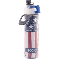 O2COOL Mist 'N Sip Misting Water Bottle 2-in-1 Mist And Sip Function With No Leak Pull Top Spout Sports Water Bottle Reusable Water Bottle - 20 oz (Patriot)