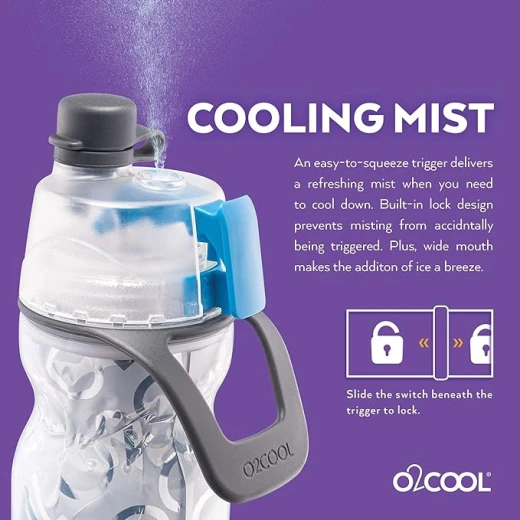 O2COOL Mist 'N Sip Misting Water Bottle 2-in-1 Mist And Sip Function With No Leak Pull Top Spout Sports Water Bottle Reusable Water Bottle - 20 oz (Patriot)