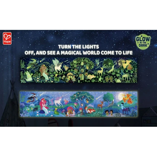 Hape Magic Forest Puzzle 1.5 Meter Long | 200 Pieces Colorful Giant Glow-in-The-Dark Enchanted Jigsaw, for Children 6+ Years