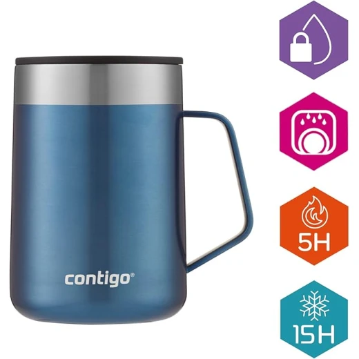 Contigo Streeterville Desk Mug, insulated coffee mug with stainless steel handle, coffee to go mug with lid, keeps coffee and tea ideal for office & home, 410 ml