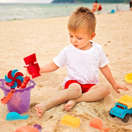 B. Toys , Beach Bag Playset , Purple