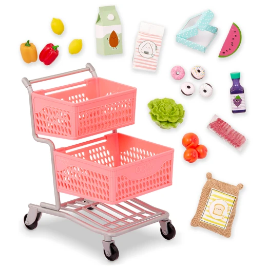 Our Generation Supermarket Play Pink Grocery Cart & Play Food for 46cm Dolls