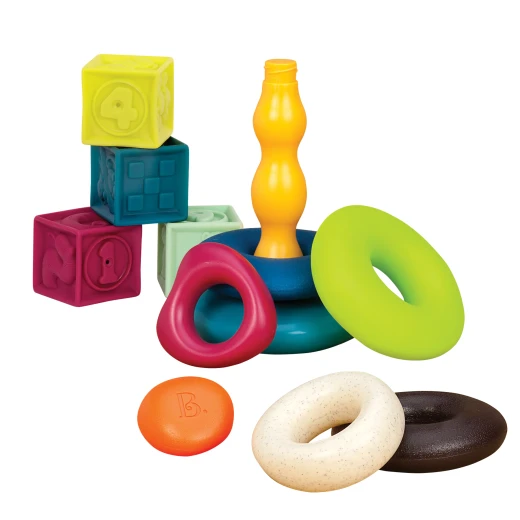 B. Toys , One Two Squeeze & Skipping Stones Set , Baby Blocks & Stacking Rings