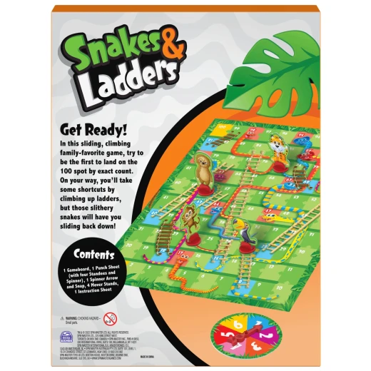 Spin and Master Snakes & Ladders Game for Kids Colorful 2-4 Player Board Game for Family Fun Games for Kids Ages 3+'