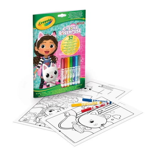 Crayola | Album Activity and Colouring Gabby's Dollhouse, 32 Colouring Pages and 7 Washable Mini Felt Tip Pens