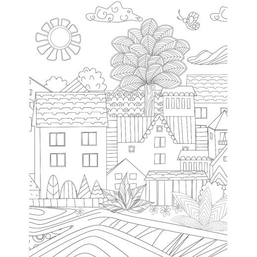 Dreamland cityscape coloring book for adults