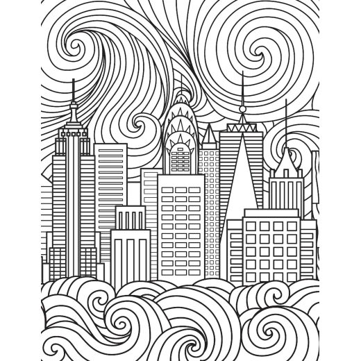 Dreamland cityscape coloring book for adults