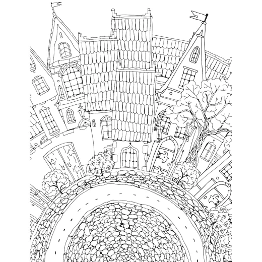 Dreamland cityscape coloring book for adults